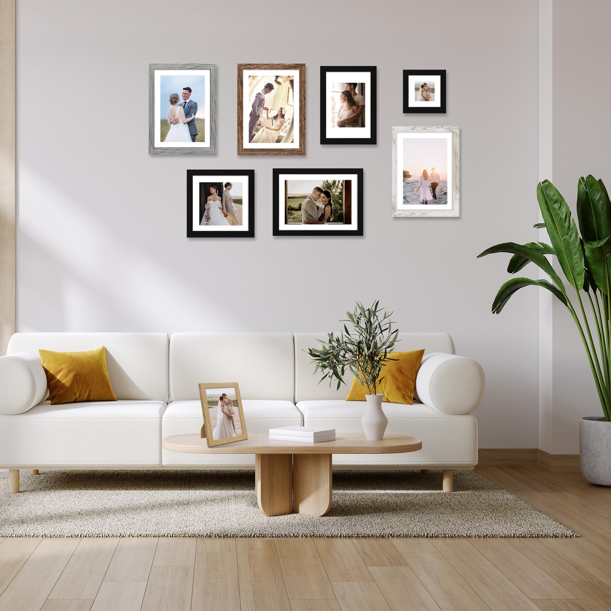 Hongkee 10x10 Picture Frame Set of 4, Made of Real Glass and Black Wooden Frame - Display Picture 8x8 with Mat or 10 x 10 Withou